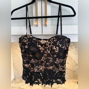BNWOT Sans Souci Black Lace Bustier Crop Top Floral Lace Size L